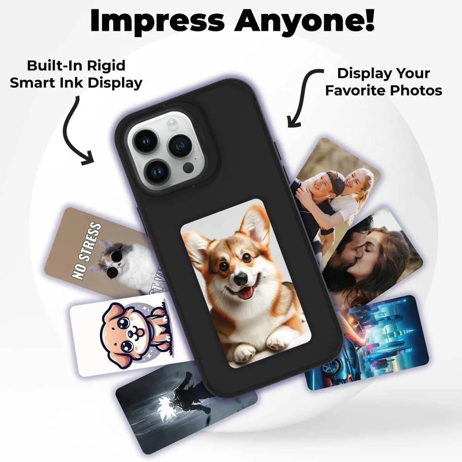NFC-Enabled Smart Case for iPhone 13-15 _ DIY E Ink Display Back Cover _ Shockproof Protective Case with Customizable Screen & Touch-to-Show Technology