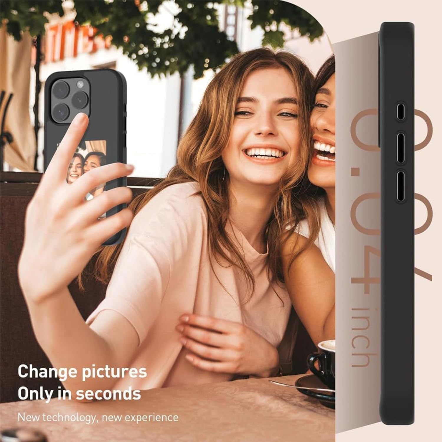 NFC-Enabled Smart Case for iPhone 13-15 _ DIY E Ink Display Back Cover _ Shockproof Protective Case with Customizable Screen & Touch-to-Show Technology