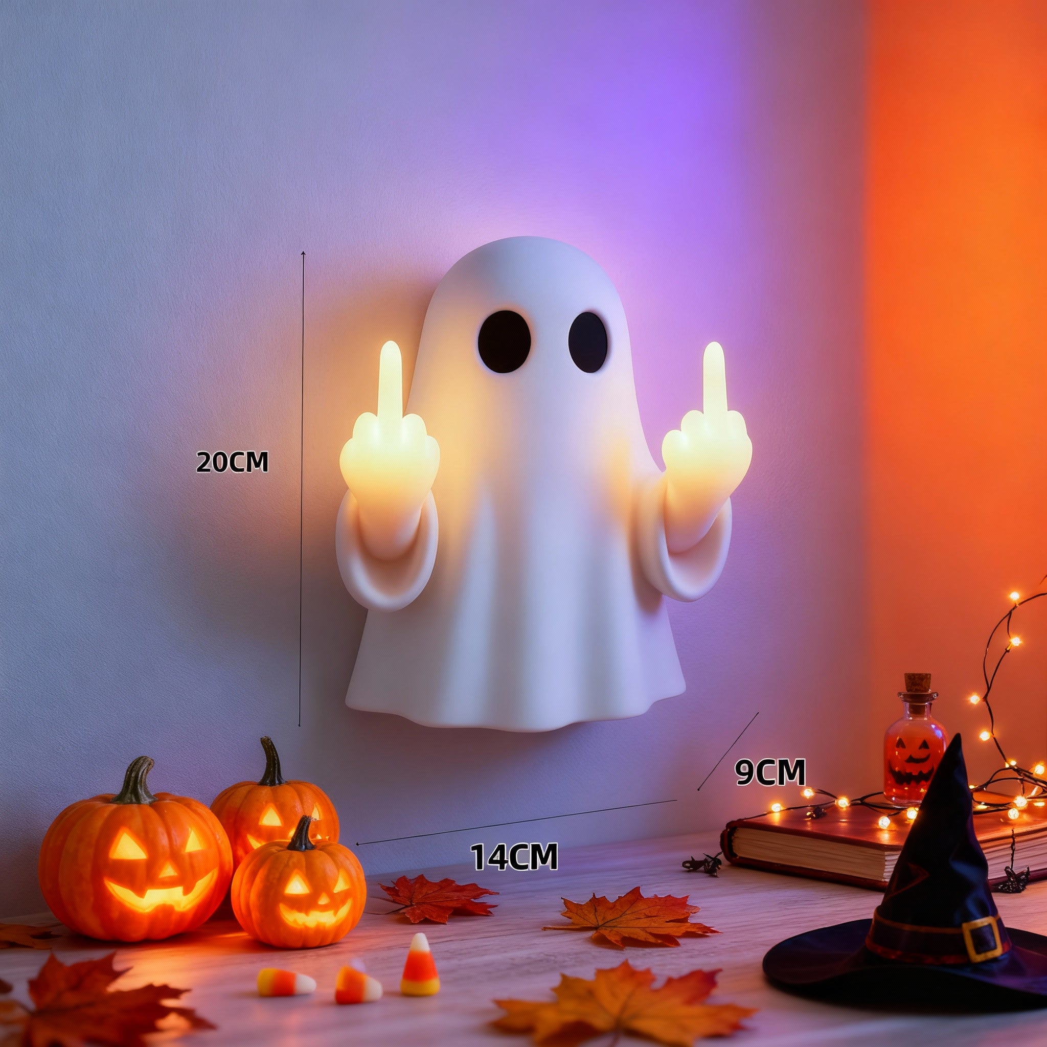 Spooky Flipping Off Ghost Night Light | Halloween Decor LED Lamp with Middle Finger