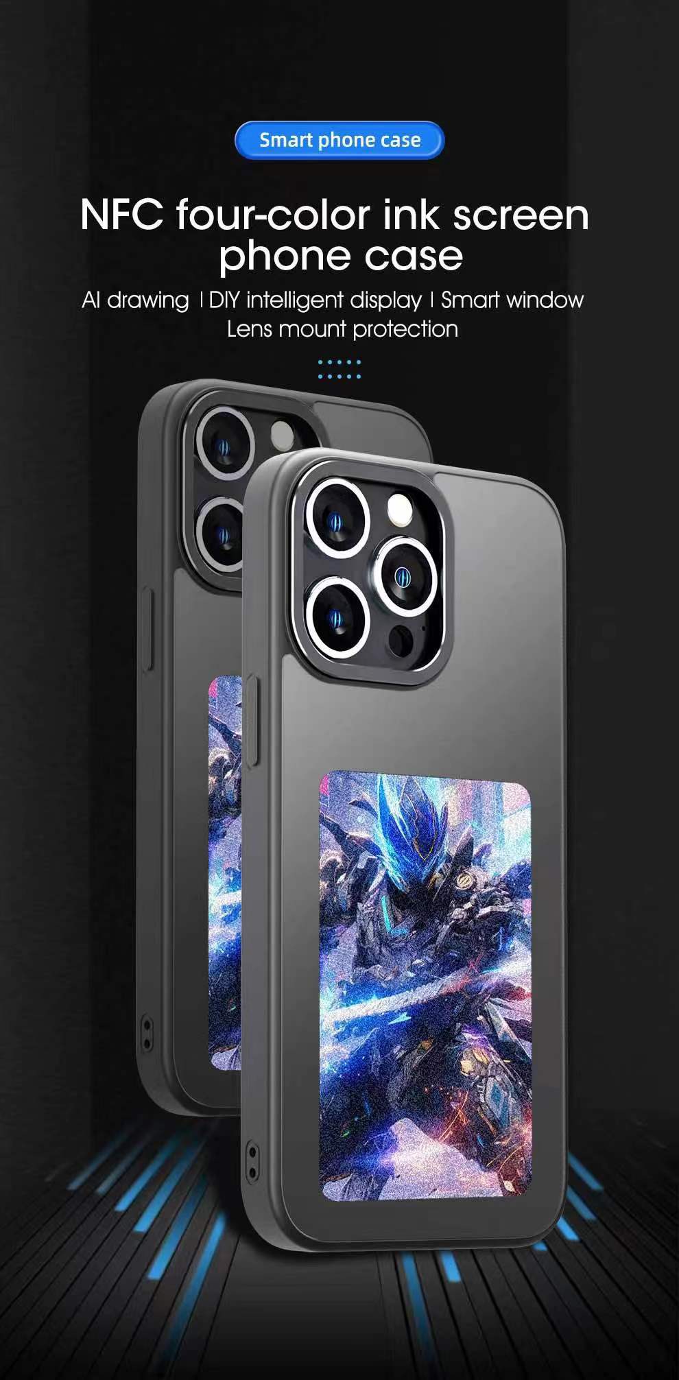 NFC-Enabled Smart Case for iPhone 13-15 _ DIY E Ink Display Back Cover _ Shockproof Protective Case with Customizable Screen & Touch-to-Show Technology