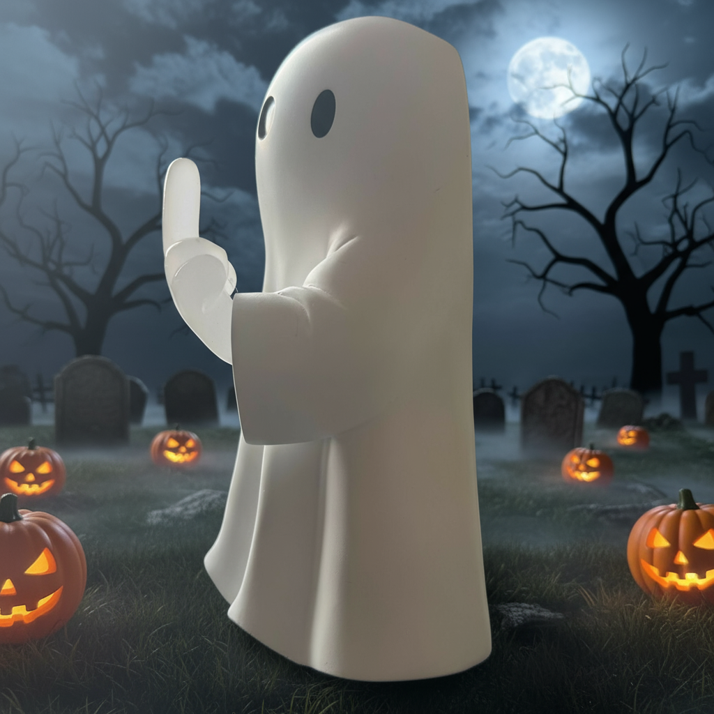 Spooky Flipping Off Ghost Night Light | Halloween Decor LED Lamp with Middle Finger