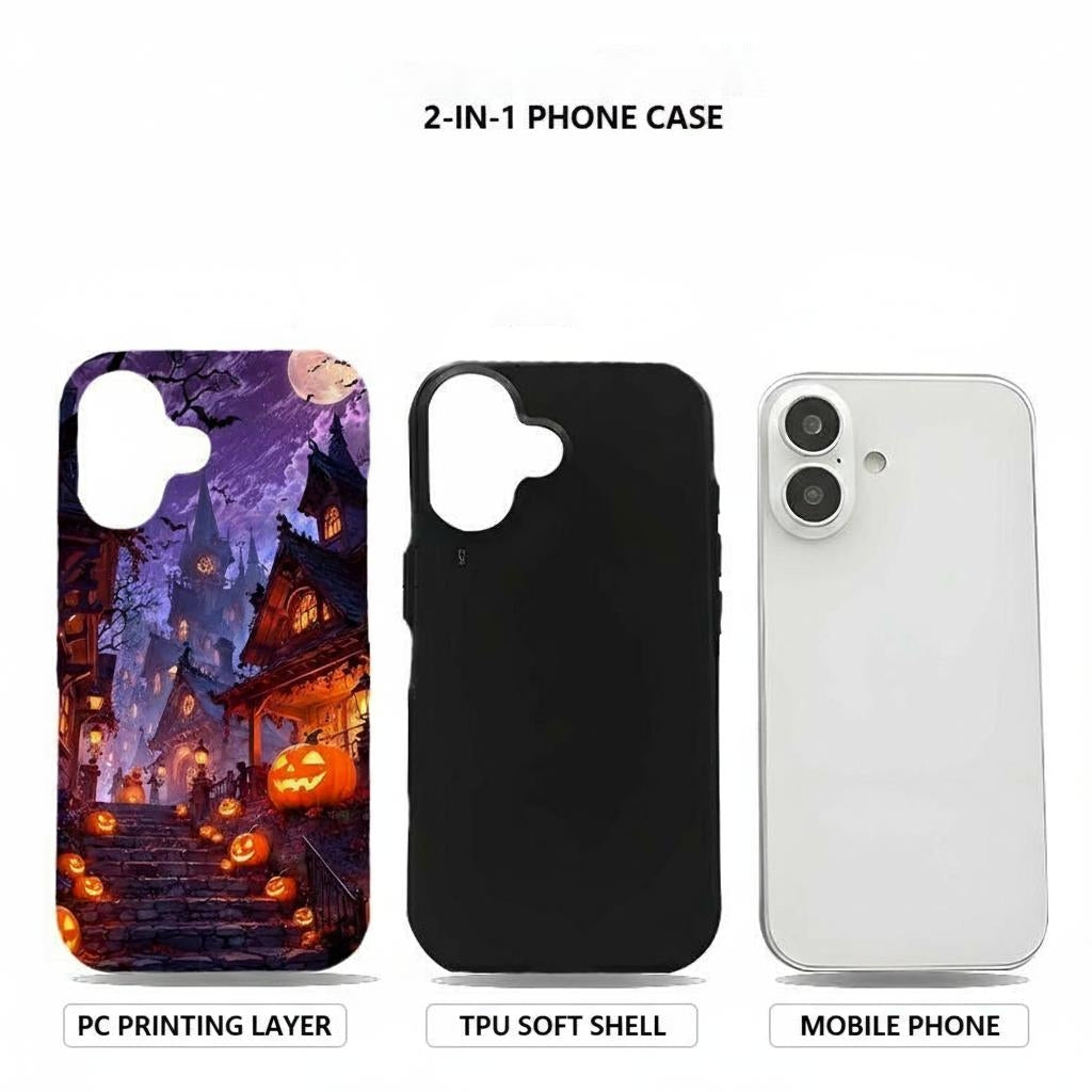 Glossy Halloween Film Lamination Phone Case - 2-in-1 Spooky Protective Cover