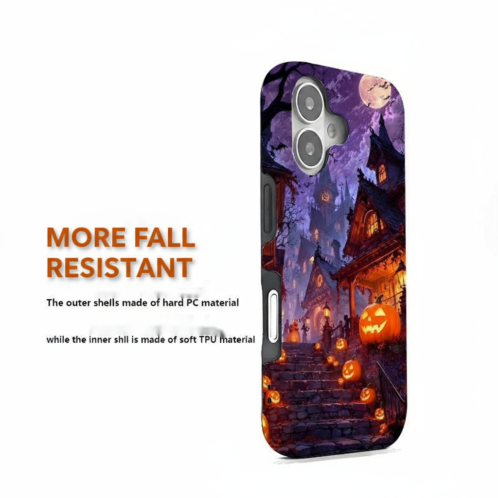 Glossy Halloween Film Lamination Phone Case - 2-in-1 Spooky Protective Cover