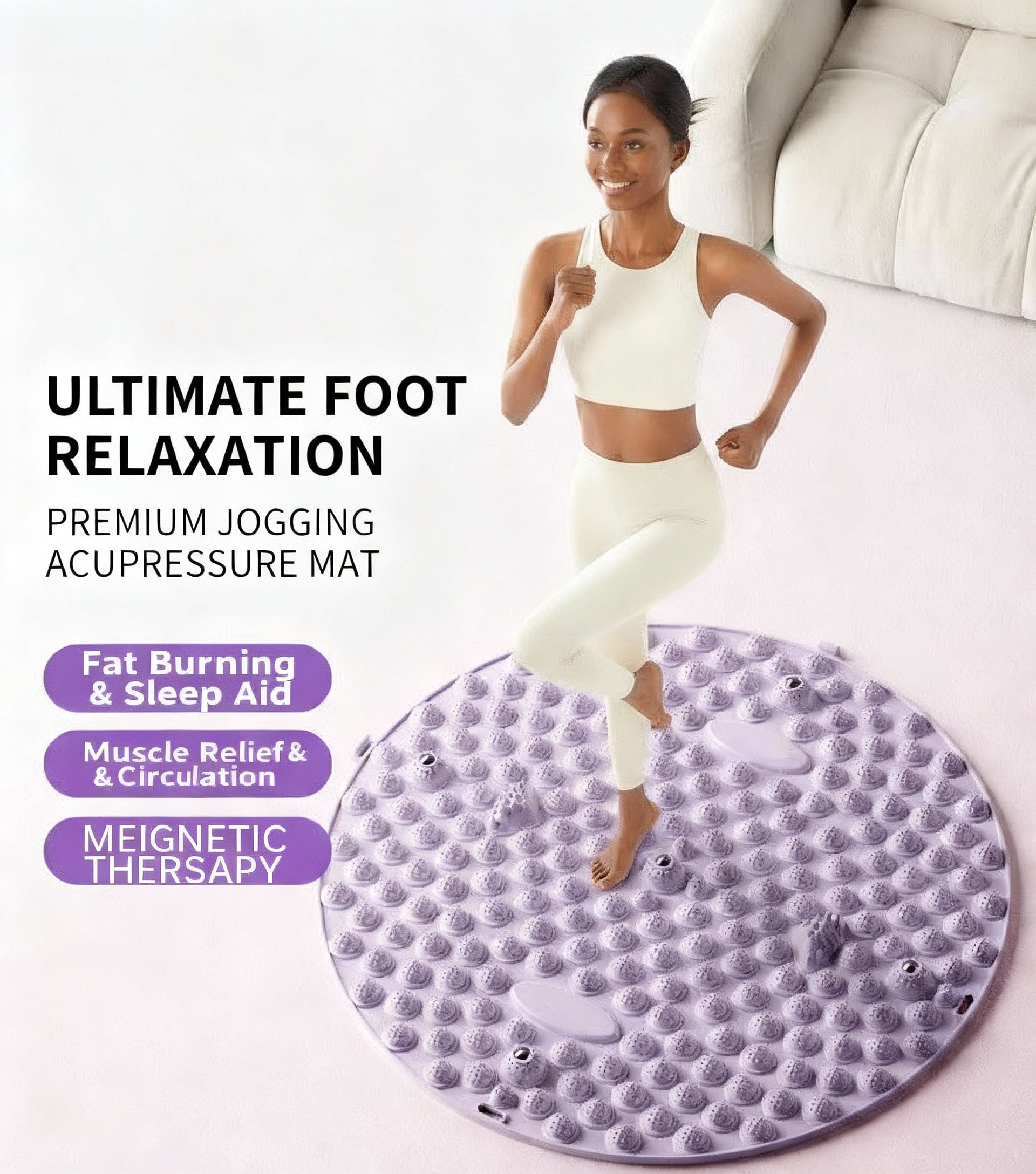 Acupressure Magnetic Foot Massager Mat - Ultra-Slow Jogging Reflexology Pad for Plantar Fasciitis Relief, Fat Burning, Muscle Recovery & Improved Sleep