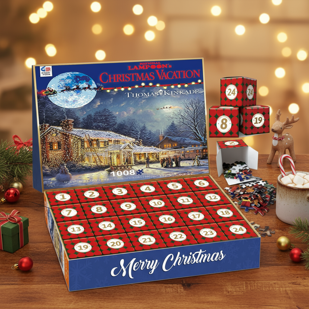 Christmas Vacation 24-Day Advent Calendar Puzzle -24 Numbered Gift Box Countdown with Collectible Art Puzzle