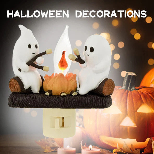 Ghost Campfire Flickering Plug-in Night Light - Spooky Halloween Decor, Electric Phantom Flame Light for Bedroom, Nursery, Party Ambiance