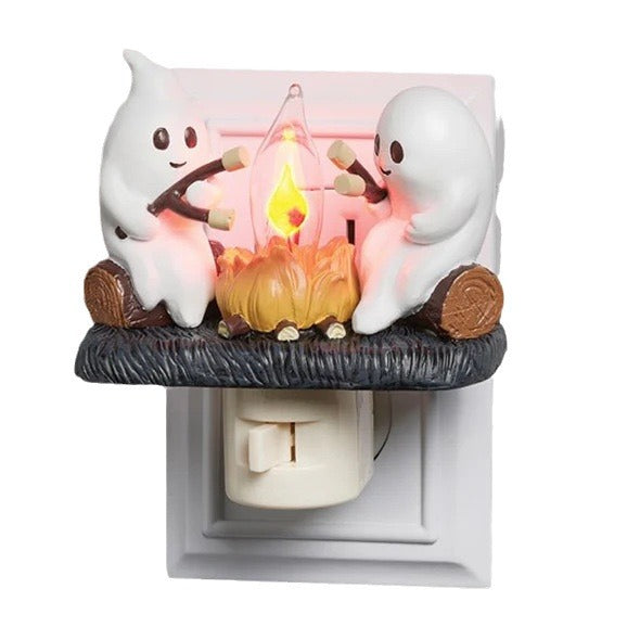 Ghost Campfire Flickering Plug-in Night Light - Spooky Halloween Decor, Electric Phantom Flame Light for Bedroom, Nursery, Party Ambiance