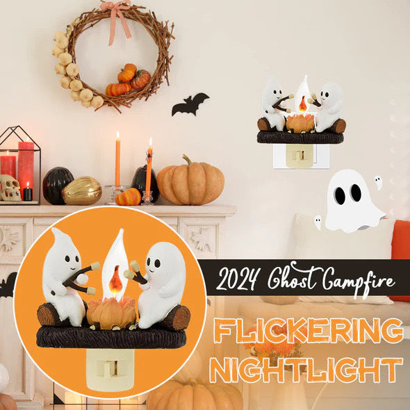 Ghost Campfire Flickering Plug-in Night Light - Spooky Halloween Decor, Electric Phantom Flame Light for Bedroom, Nursery, Party Ambiance