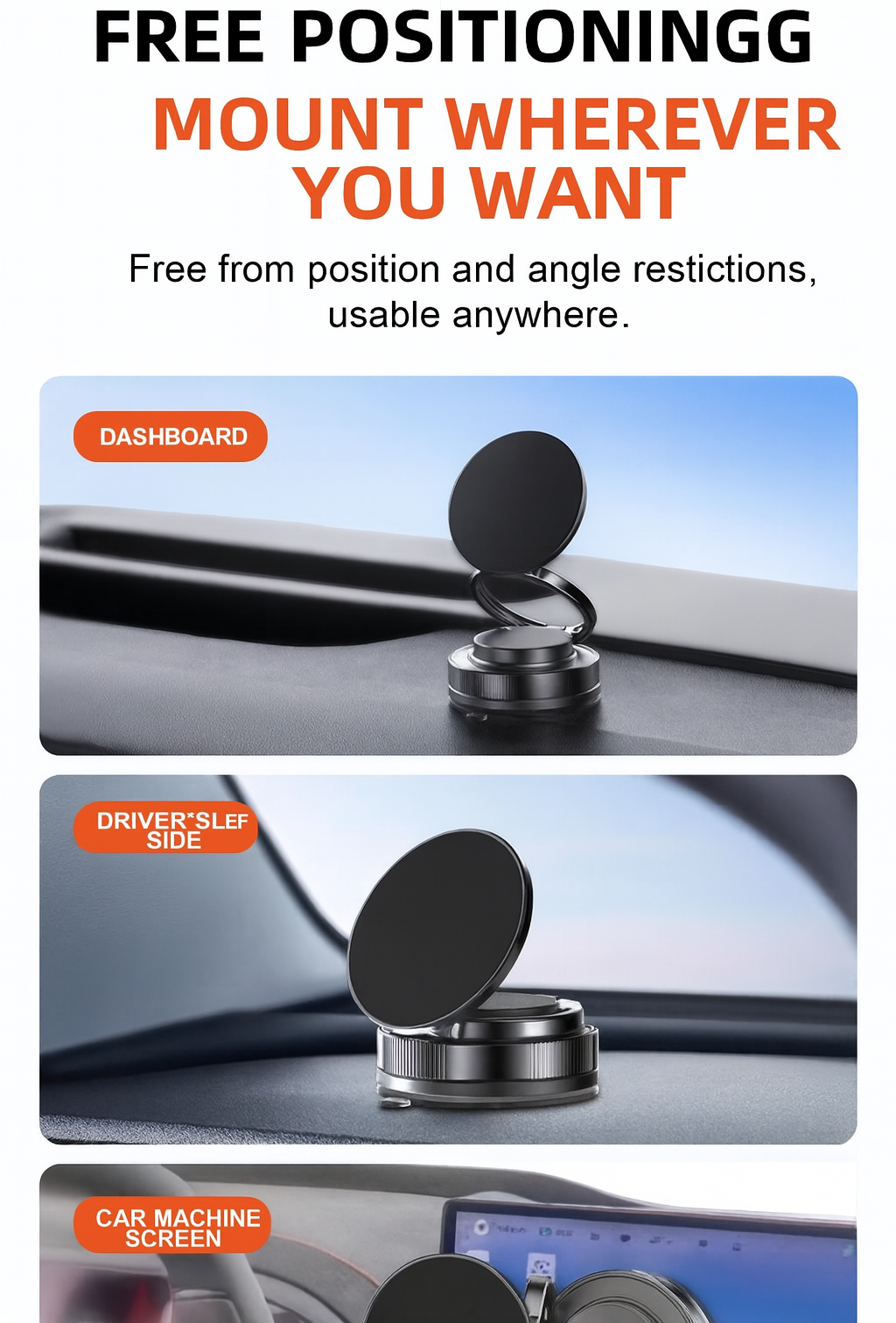 Magnetic Vacuum Suction Cup Phone Mount - 360° Rotatable Multi-Surface Car Air Vent Dashboard Compatible Phone Holder for Windshield, Bathroom, Kitchen, Office & Home Use