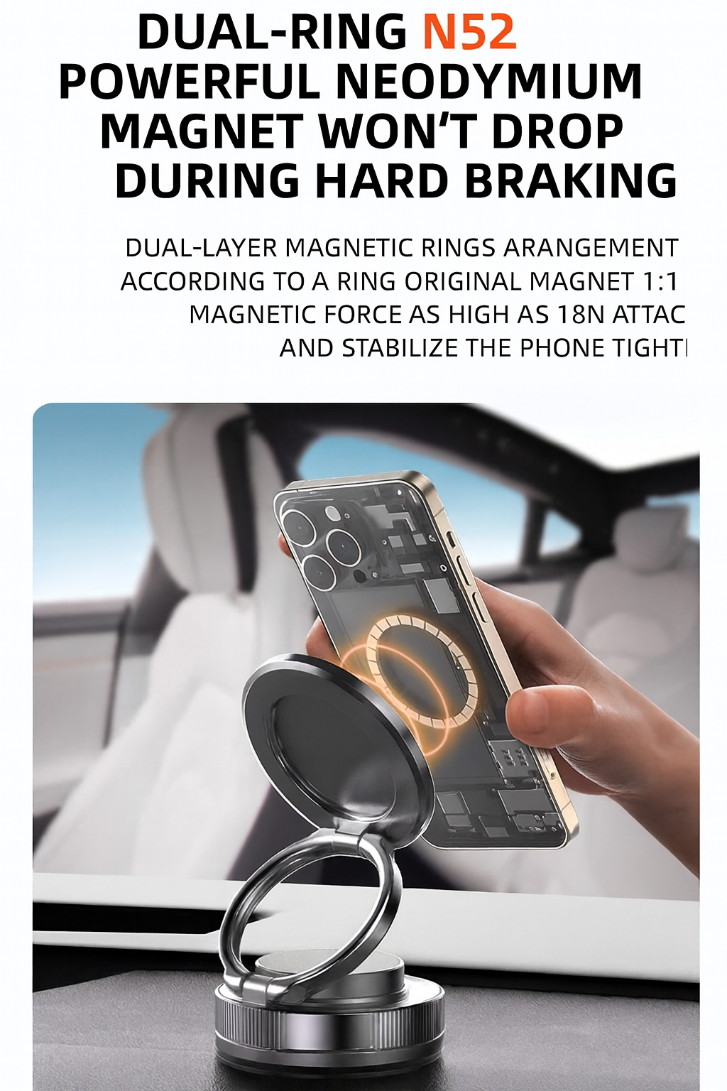 Magnetic Vacuum Suction Cup Phone Mount - 360° Rotatable Multi-Surface Car Air Vent Dashboard Compatible Phone Holder for Windshield, Bathroom, Kitchen, Office & Home Use