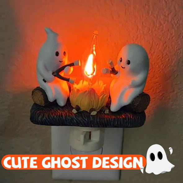 Ghost Campfire Flickering Plug-in Night Light - Spooky Halloween Decor, Electric Phantom Flame Light for Bedroom, Nursery, Party Ambiance